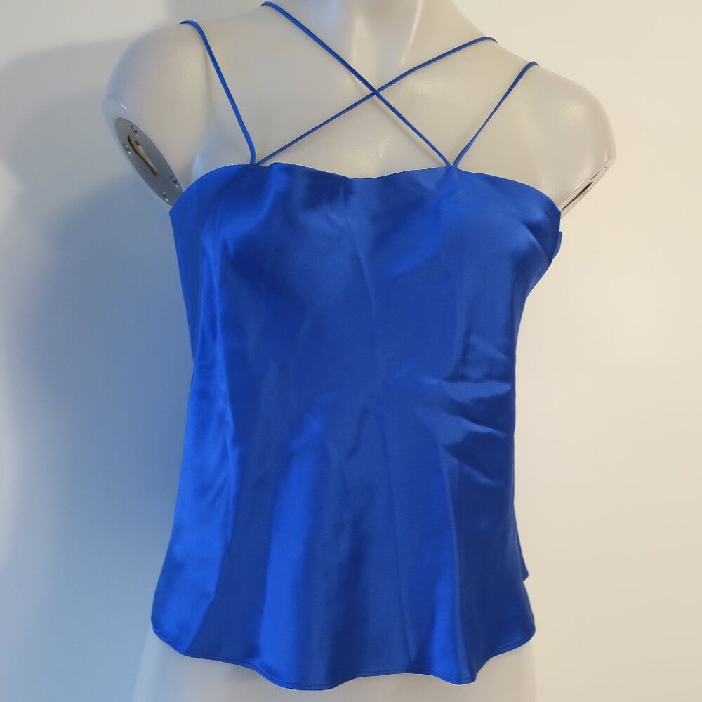 NWT Womens Jennifer Hope Cobalt Blue Spaghetti Strap Silk Cami Blouse Top XS *